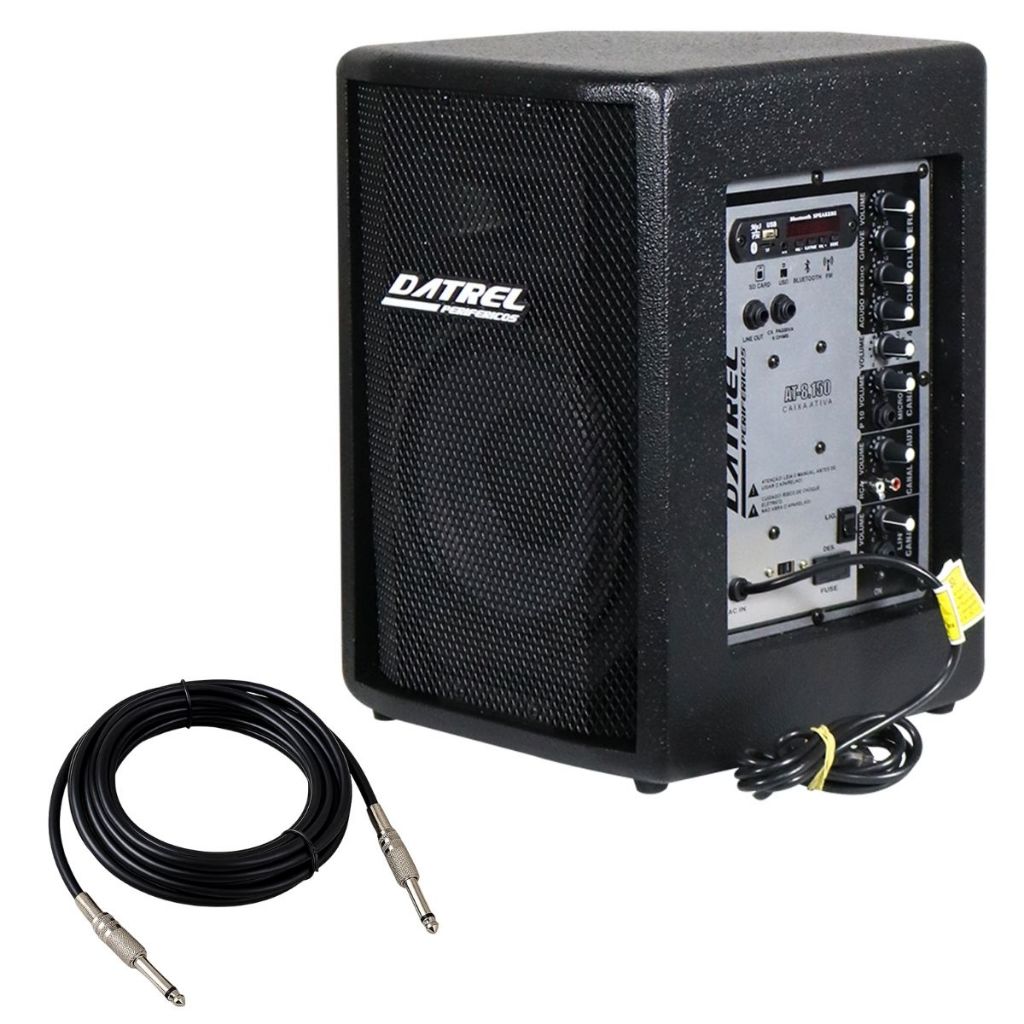 Caixa de Som Ativa 150w RMS Datrel Profissional Acustica Audio Amplificada Usb Bluetooth + Cabo P10