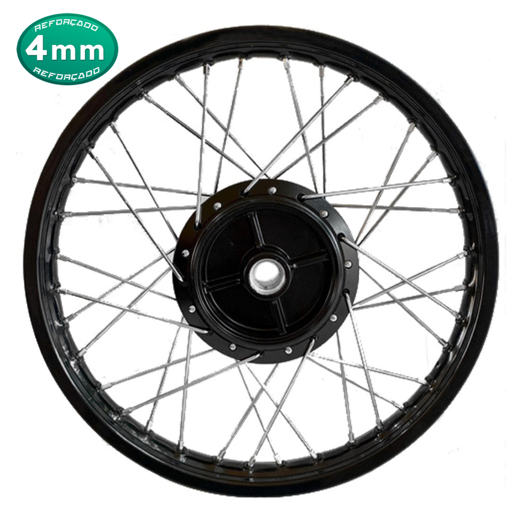 Roda Traseira Ybr Factor Preto Tork Cubo Tambor Preto Raio Cromado 4mm