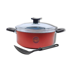 Panela Caçarola Antiaderente pequena 16cm ou 18cm Dakasa Tampa Vidro colher Cor Preta e Cereja