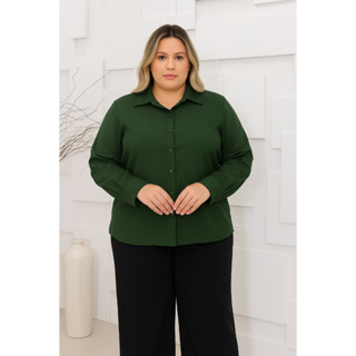 Camisa PlusSize 48-52 Crepe Manga Longa Botões Ajustáveis 265 em Oferta na Shopee