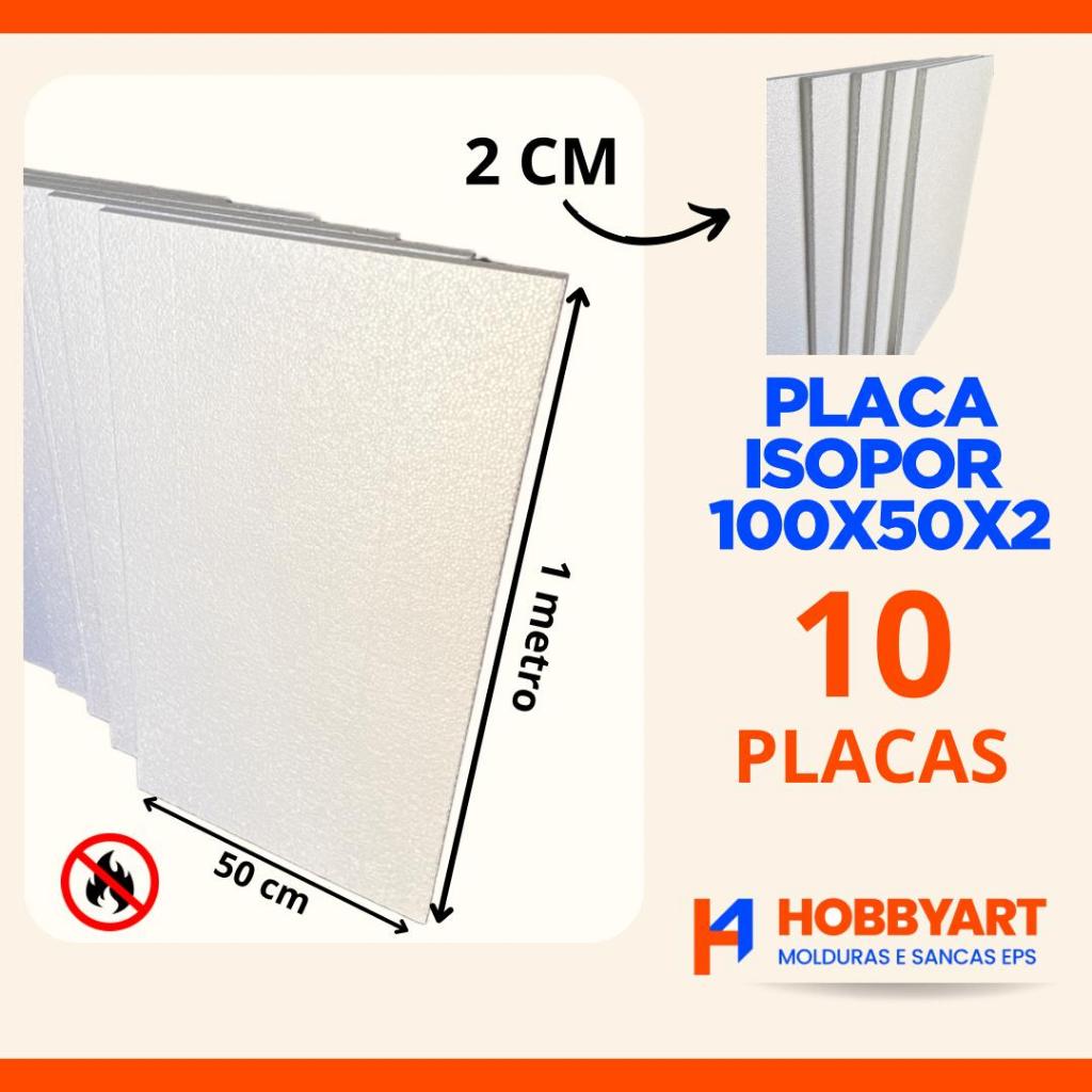 Placa Isopor Kit 10 Placas eps 100X50X2 - Material leve e versátil antichamas - Hobbyart Molduras