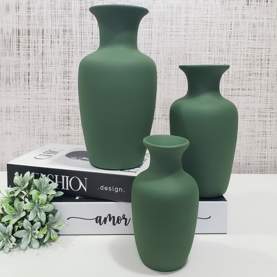 Kit 3 Jarros Decorados Trio Vaso Ceramica Enfeite Centro Mesa Sala enfeite Casa rack Aparador Nicho