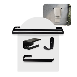 Kit Acessórios Para Banheiro Preto 4 Peças Toalheiro Duplo Suporte Celular Preto em Oferta na Shopee