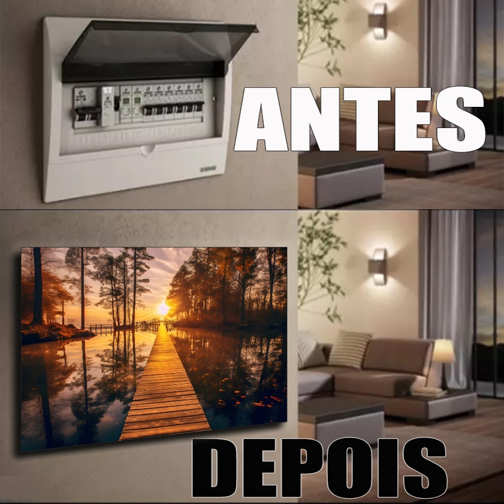 Quadro 90x80 Moldura Esconde Caixa Luz Energia Cobrir Distribuição Disjuntores decorativo pôr do sol