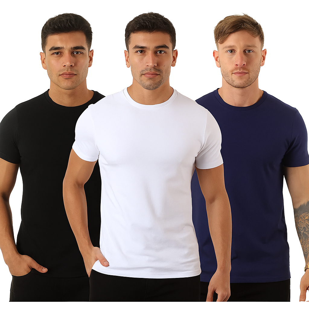 Kit Com 3 Camiseta Slim Fitnes Masculina Básica Manga Curta
