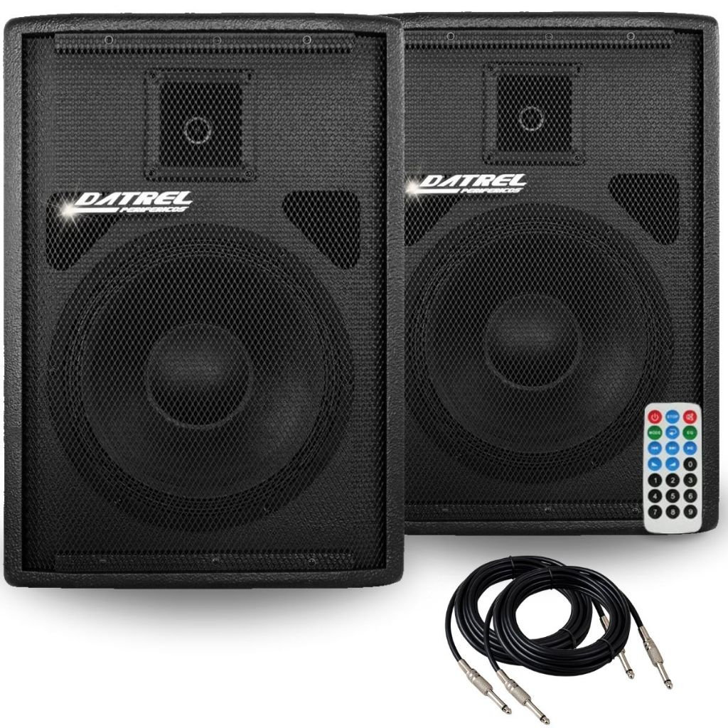 Kit 2 Caixa Som 500w Rms 12 Polegadas Ativa Amplificada Passiva Profissional Acustica Audio Usb Bluetooth Datrel + Cabos