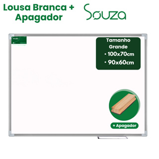 Lousa Branca Quadro Escolar 100×70 cm / 90×60 cm –  Completo (Moldura + Apagador Souza) em Oferta na Shopee