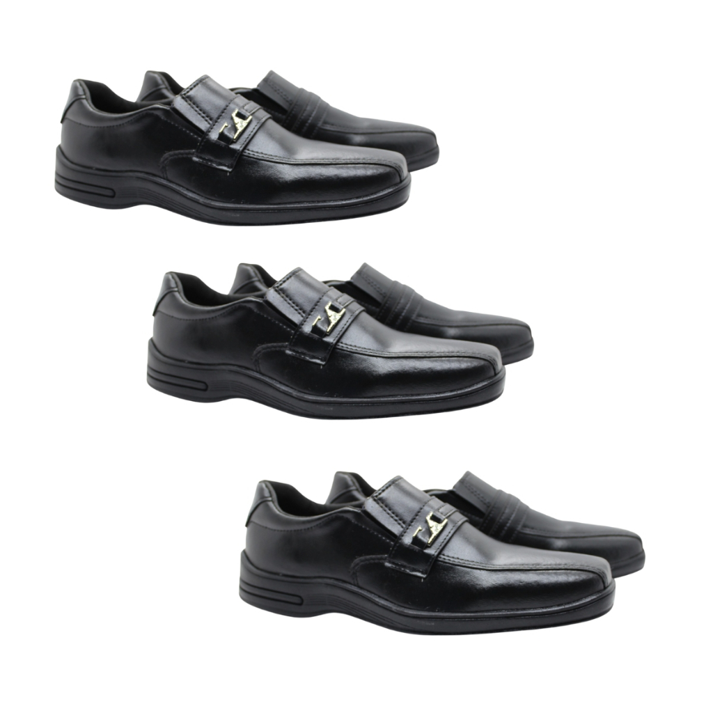 Kit 3 Pares Sapato Mocassim Preto com Metal - Uniforme Trabalho Calce Fácil