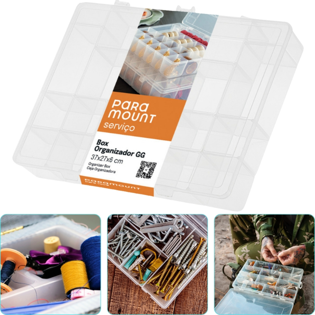 Caixa Organizadora GG Box Paramount C/20 Divisória Dimensão 37x27x6cm Para Bijuteria Parafuso Remédio Costura Artesanato