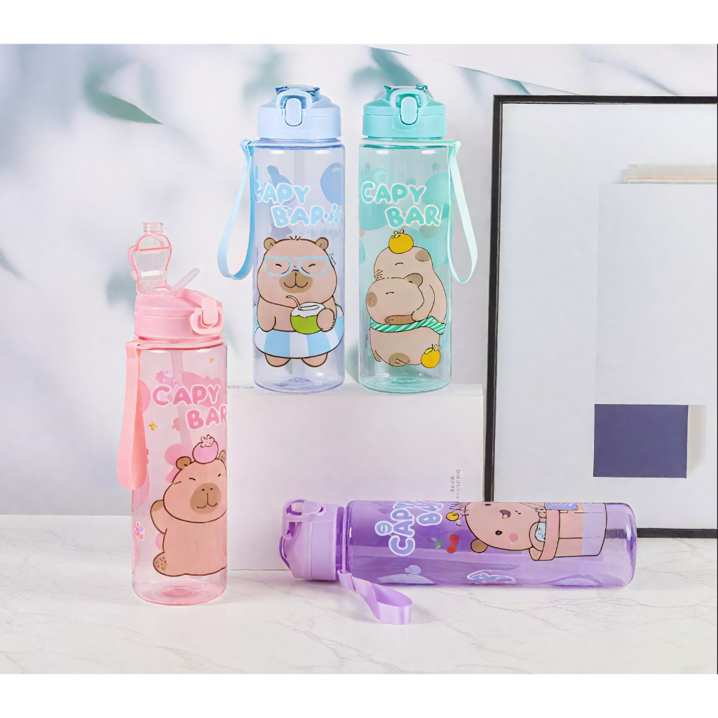Garrafa de água infantil com canudo de 650ml/800ml com design de desenho animado em Oferta na Shopee