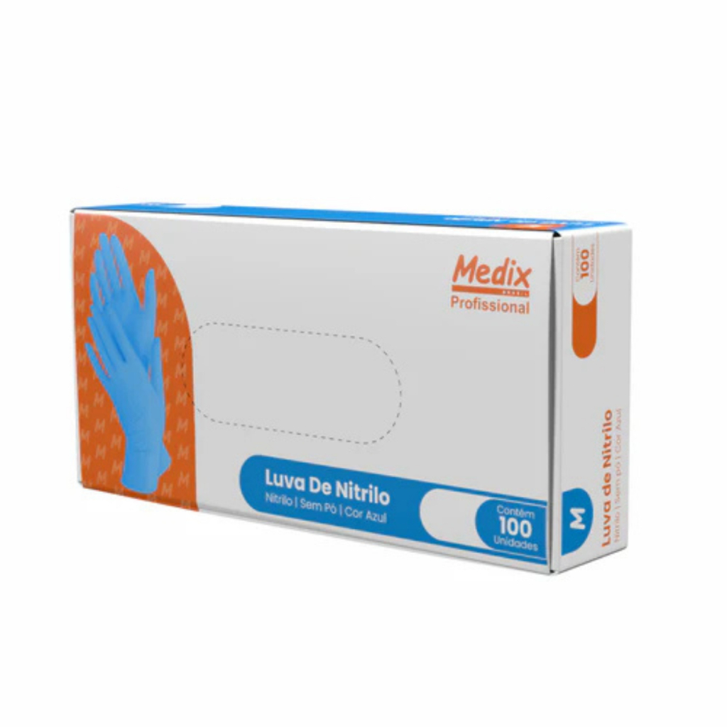Luva Medix Descartável S/ Pó Azul Nitrilo - Caixa C/ 100 Tamanho M em Oferta na Shopee