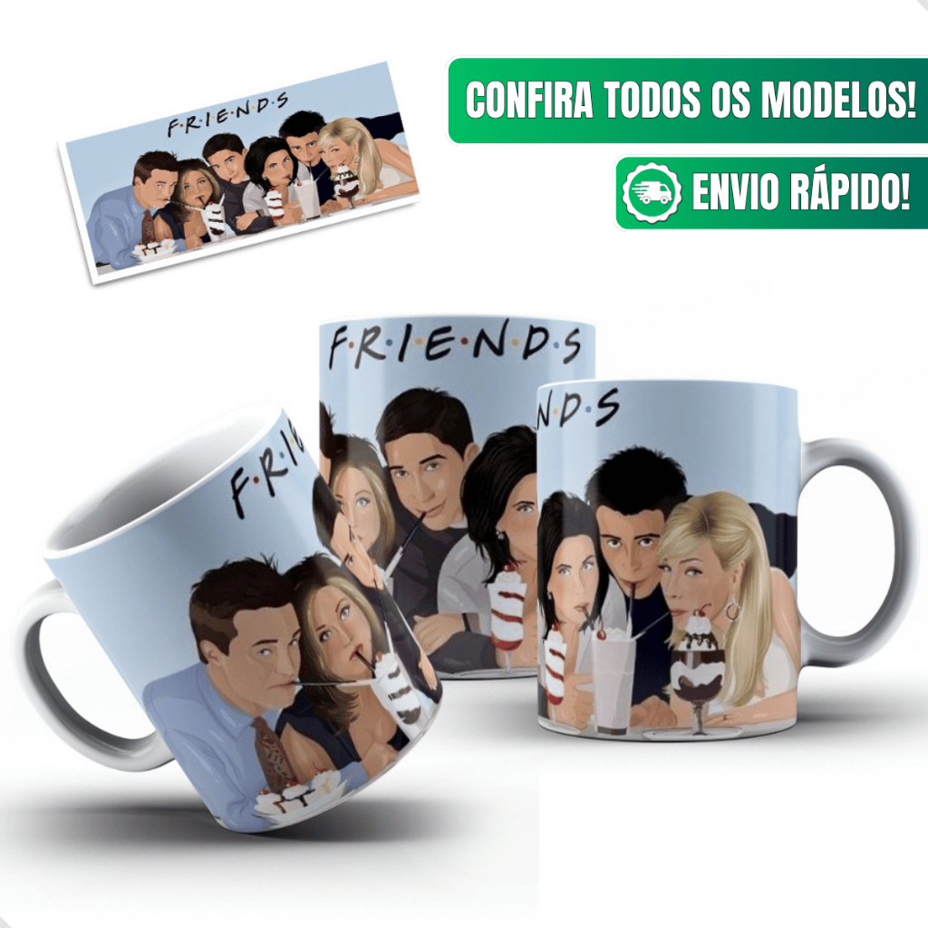 Caneca Friends Ceramica Personalizada 325ml Rachel Monica Phoebe Ross Joey Chandler Personagens