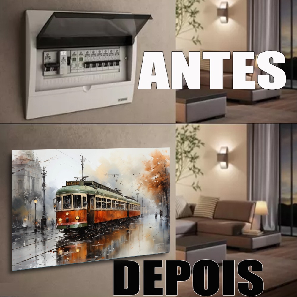 Quadro 90x80 Moldura Esconde Caixa Luz Energia Cobrir Distribuição Disjuntores decorativo sala trem