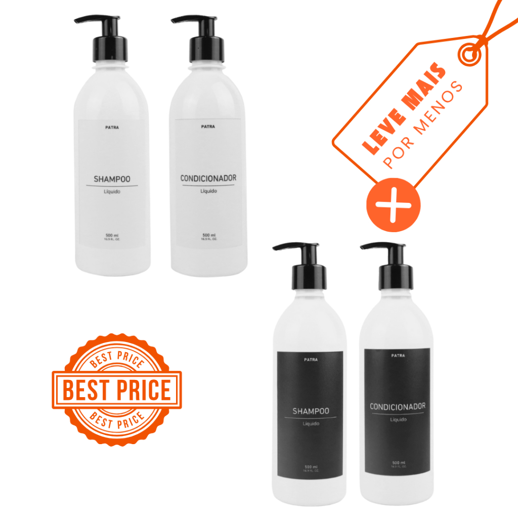 2 kit Banho Frasco Branco 2pçs Shampoo e Condicionador Dispenser 500ml Caçula