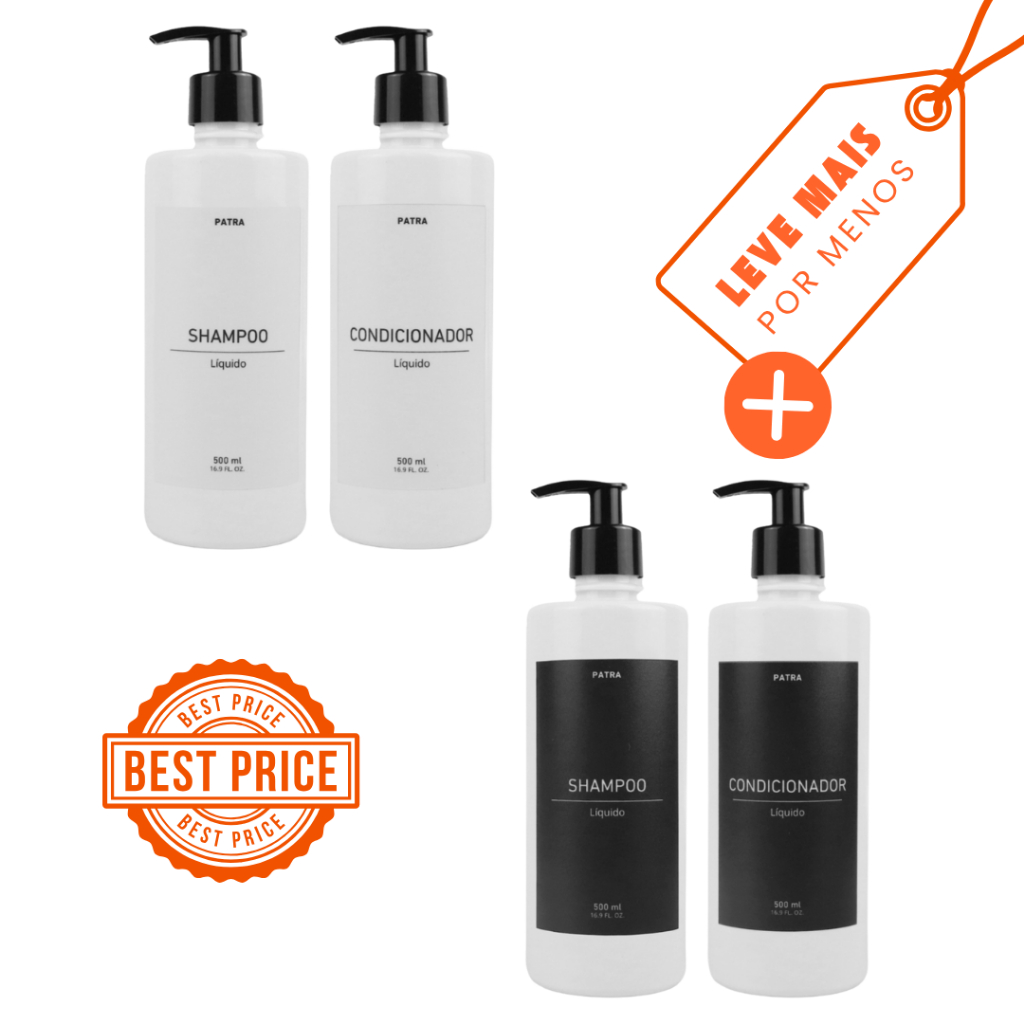 2 kit Banho Frasco Branco 2pçs Shampoo e Condicionador Dispenser 500ml Cil.