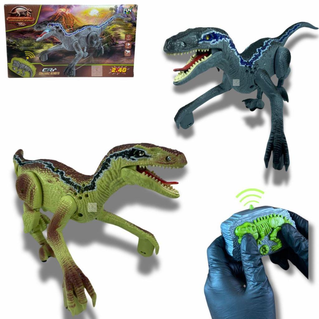 Dino Realista Anda E Emite Som Dinossauro Velociraptor Recarregável Com Controle