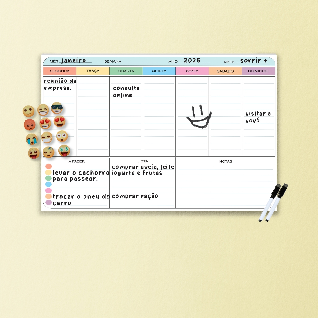 Quadro Lousa Planejador Mensal 40x60 Cm Metal lindo +12 Imãs em Oferta na Shopee