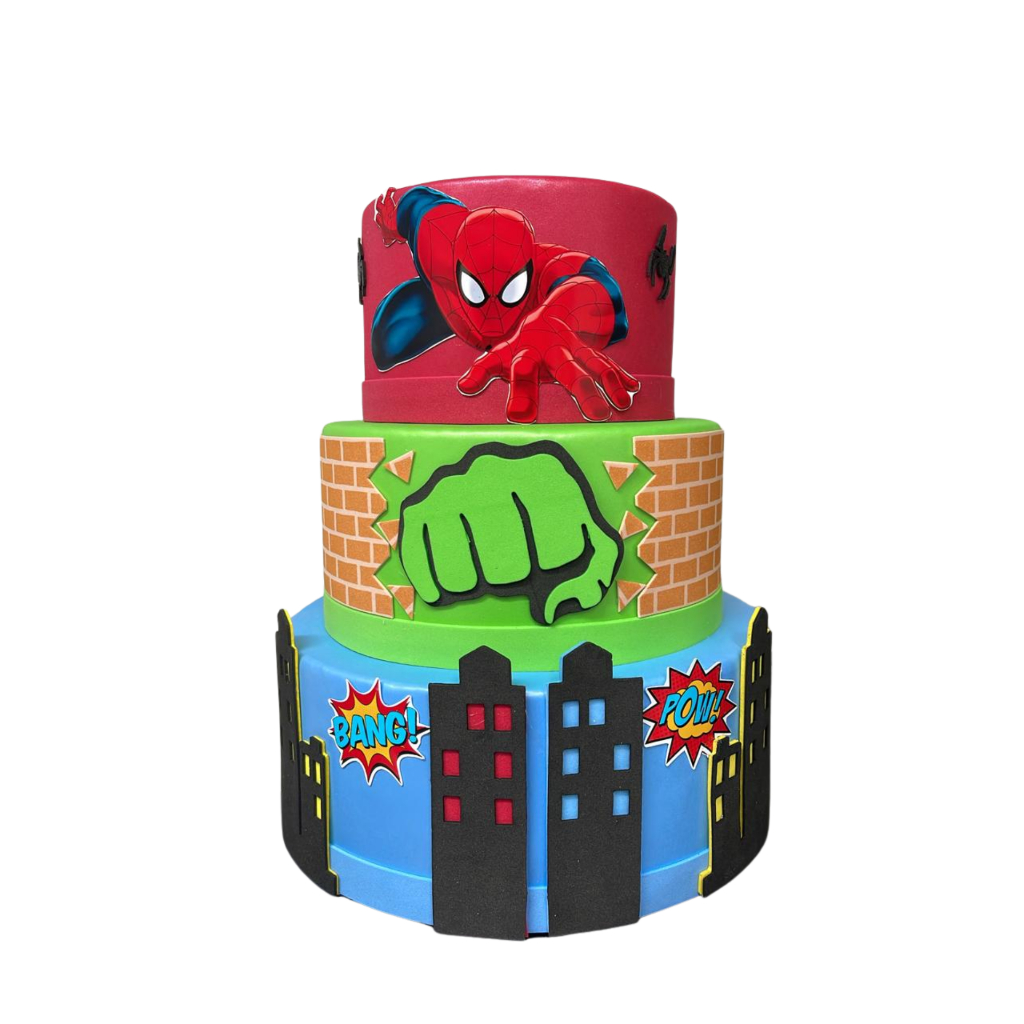 BOLO FAKE HULK E HOMEM ARANHA 3 ANDARES em Oferta na Shopee