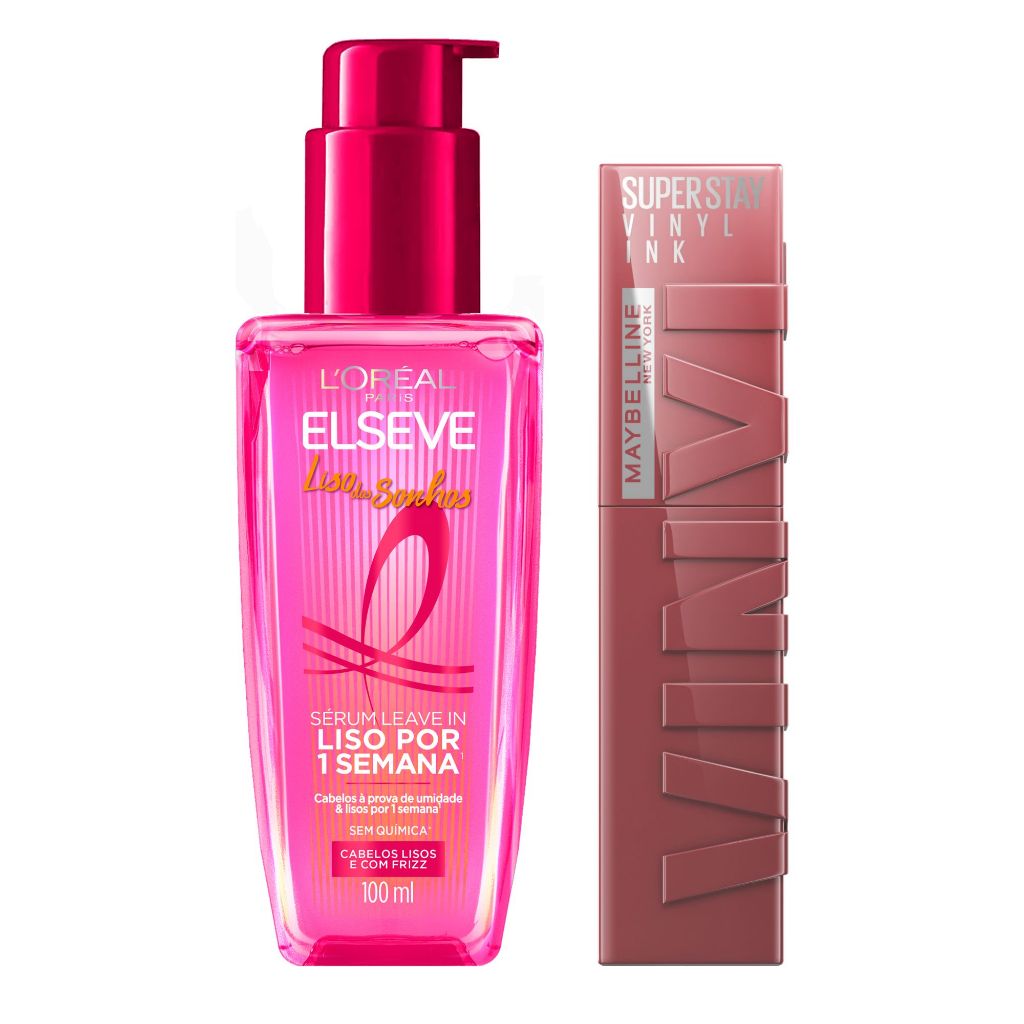 Kit Sérum L'Oréal Paris Liso dos Sonhos + Batom Líquido Maybelline NY SuperStay Vinyl Ink