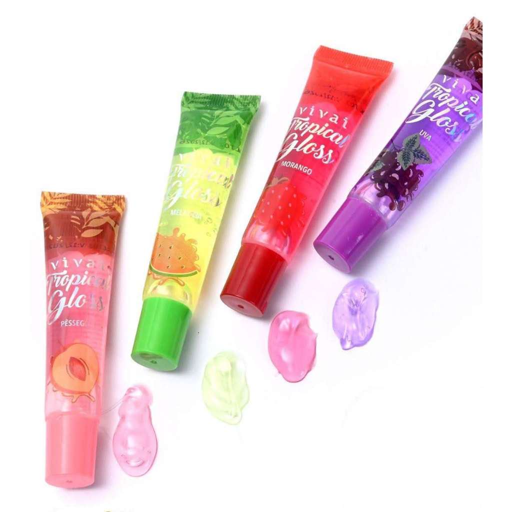 tropical gloss com vitamina  E  e cheiro de fruta 3044.1.1 em Oferta na Shopee