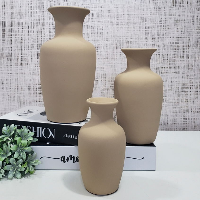 Kit 3 Jarros Enfeite Trio Decorados Vaso Ceramica Centro Mesa Sala Colorido Casa rack Aparador Nicho