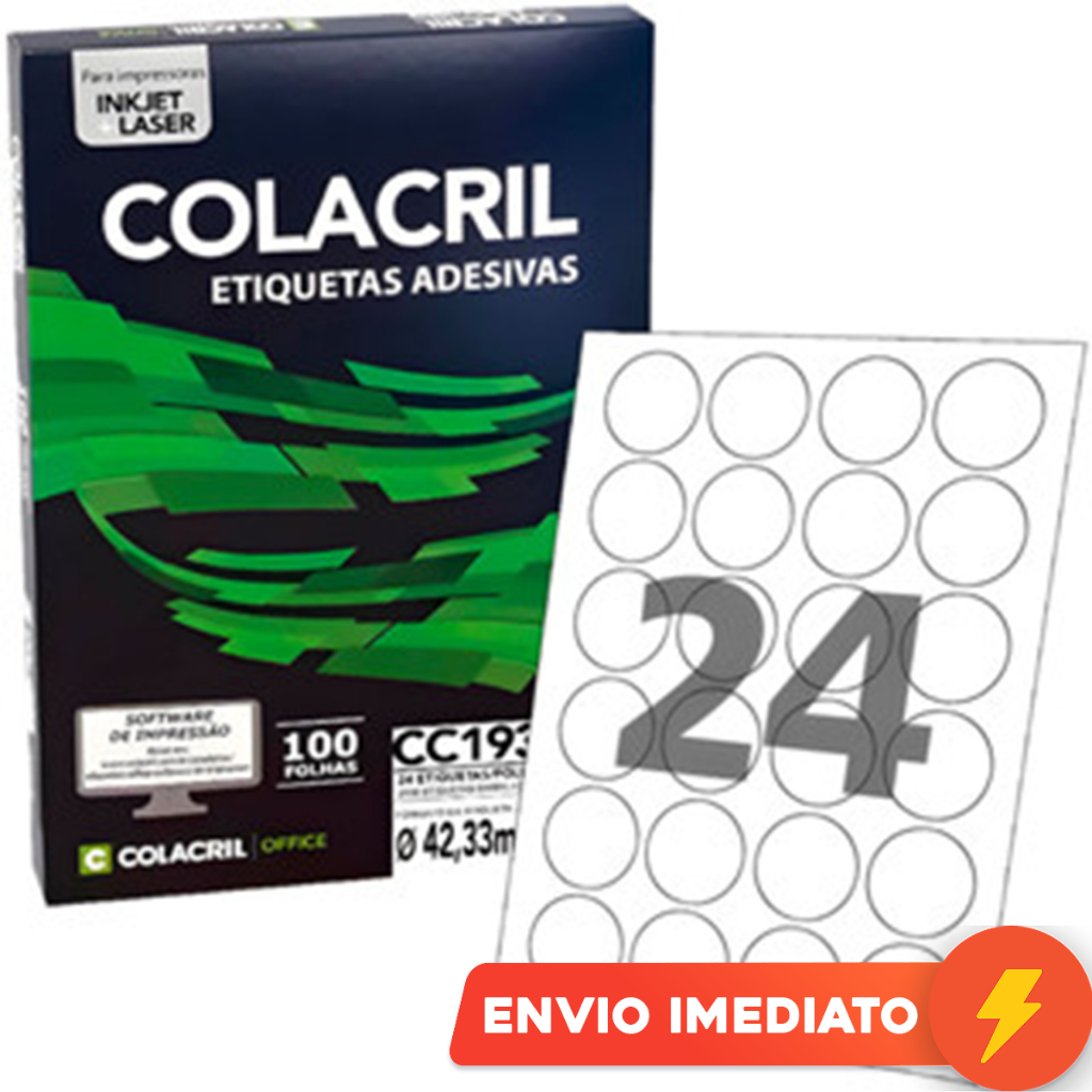 Etiqueta Adesiva Carta Redonda Cc193 42,33m Colacril 100 Folhas Impressora Inkjet Laser