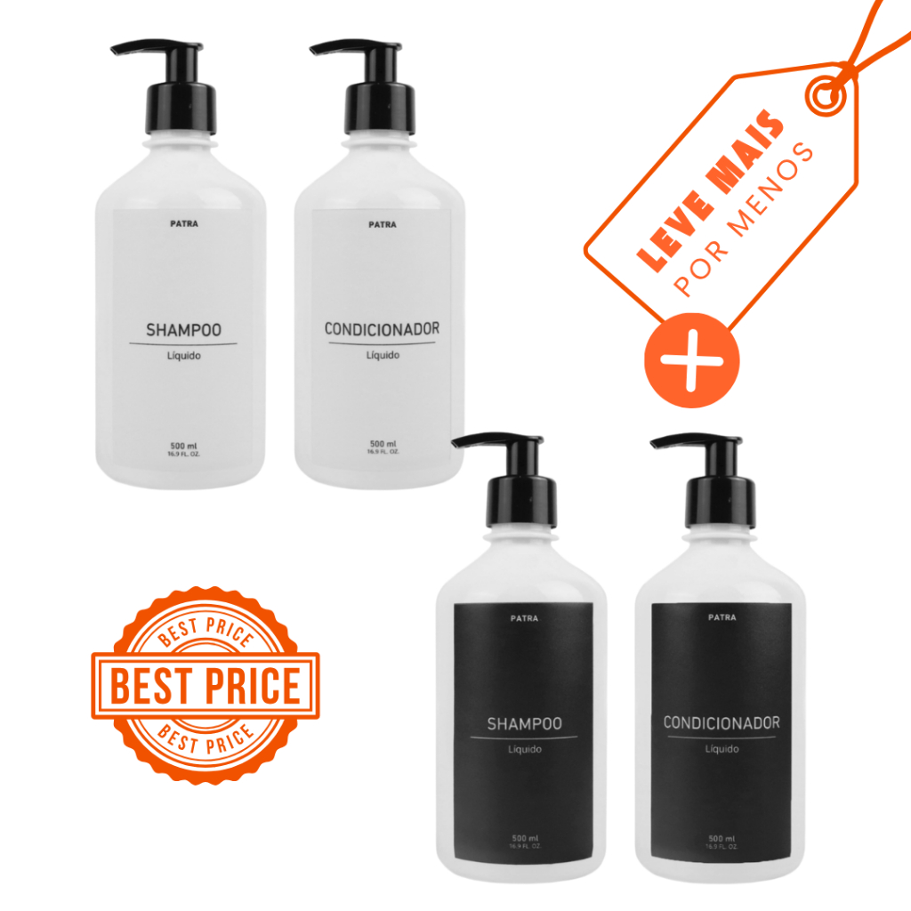 2 kit Banho Frasco Branco 2pçs Shampoo e Condicionador Dispenser 500ml Pharma em Oferta na Shopee