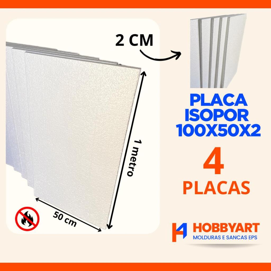 Placa Isopor Kit 4 Placas eps 100X50X2 - Material leve e versátil antichamas - Hobbyart Molduras