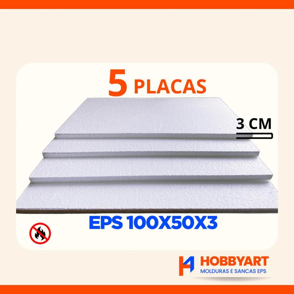 Placa Isopor Kit 5 Placas eps 100X50X3 - Material leve e versátil antichamas - Hobbyart Molduras