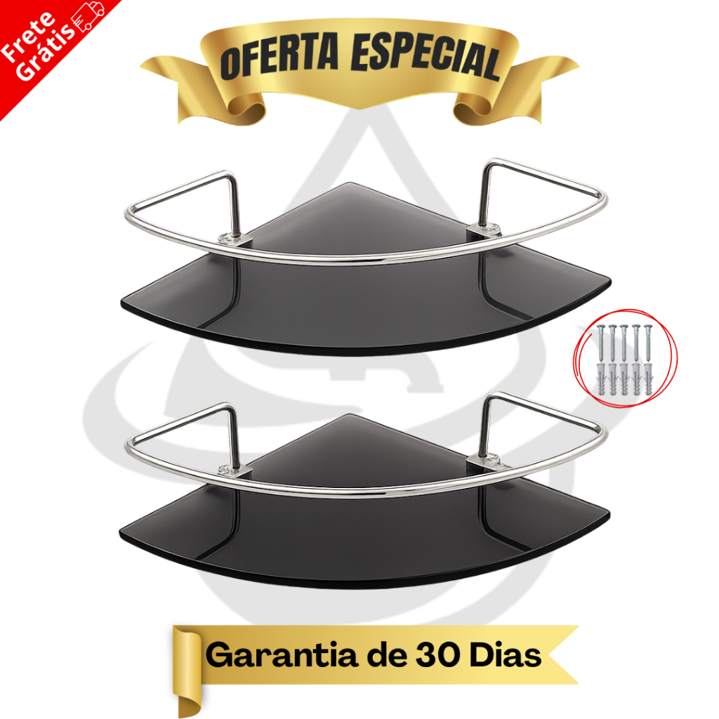 Kit 2 Porta Shampoo Suporte Banheiro Lavanderia Canto Fumê Preto Organizador De Box