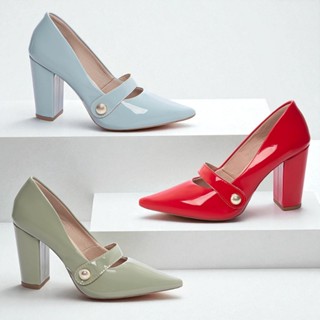 Sapato Scarpin Feminino Colorido Verde Azul Vermelho Salto Alto Fechado Social Confortável Elegante em Oferta na Shopee