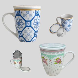 CANECA INFUSORA DE CHÁ DE PORCELANA COM TAMPA em Oferta na Shopee