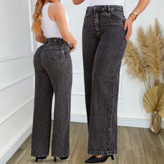Calça Jeans Wide Leg Grafite Jeans Preta Marmorizada Calça 100% Algodão Pantalona Cintura Alta em Oferta na Shopee