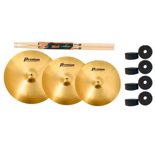 Kit De Pratos Premium By Zeus 14/16/20 Kit + Baqueta