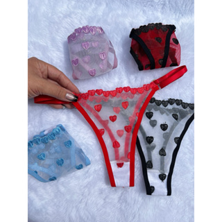 KIT 3/5/8 Calcinha Tule Bordada Em Coração Tanga Fio Dental Com Regulagem PROMOÇÃO em Oferta na Shopee