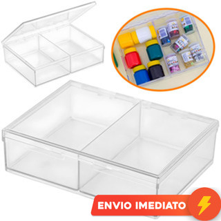 Caixa Organizadora Com 2 Divisórias Porta Objetos Multiuso Cristal Maxcril