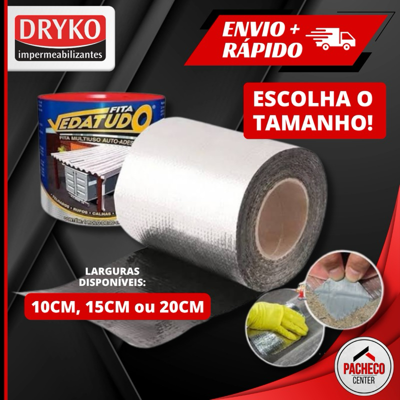 Fita Aluminio Vedação Vazamentos Veda Tudo Trincas Laje Telhado Telhas 10cm 15cm 20cm Dryco