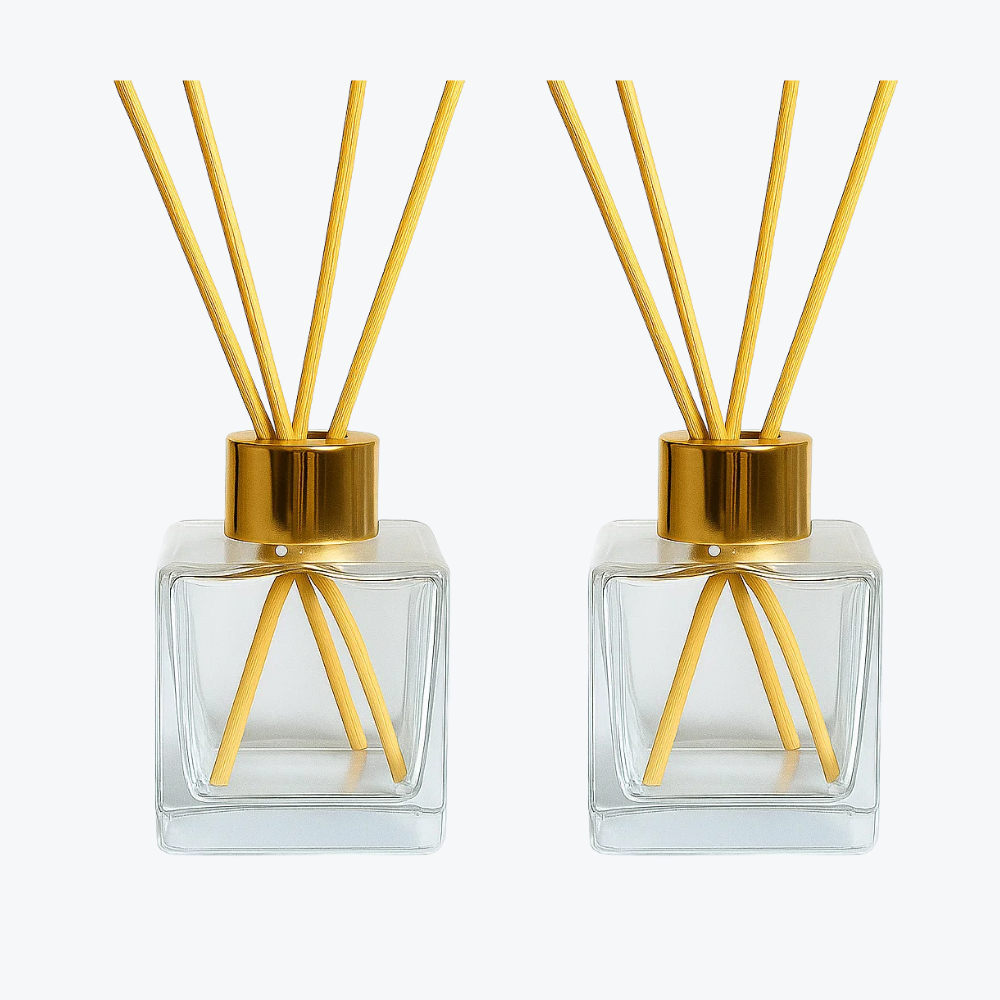 2 Vidros Difusor de Ambiente Cubo 100ml com Tampa Vareta Aromatizador