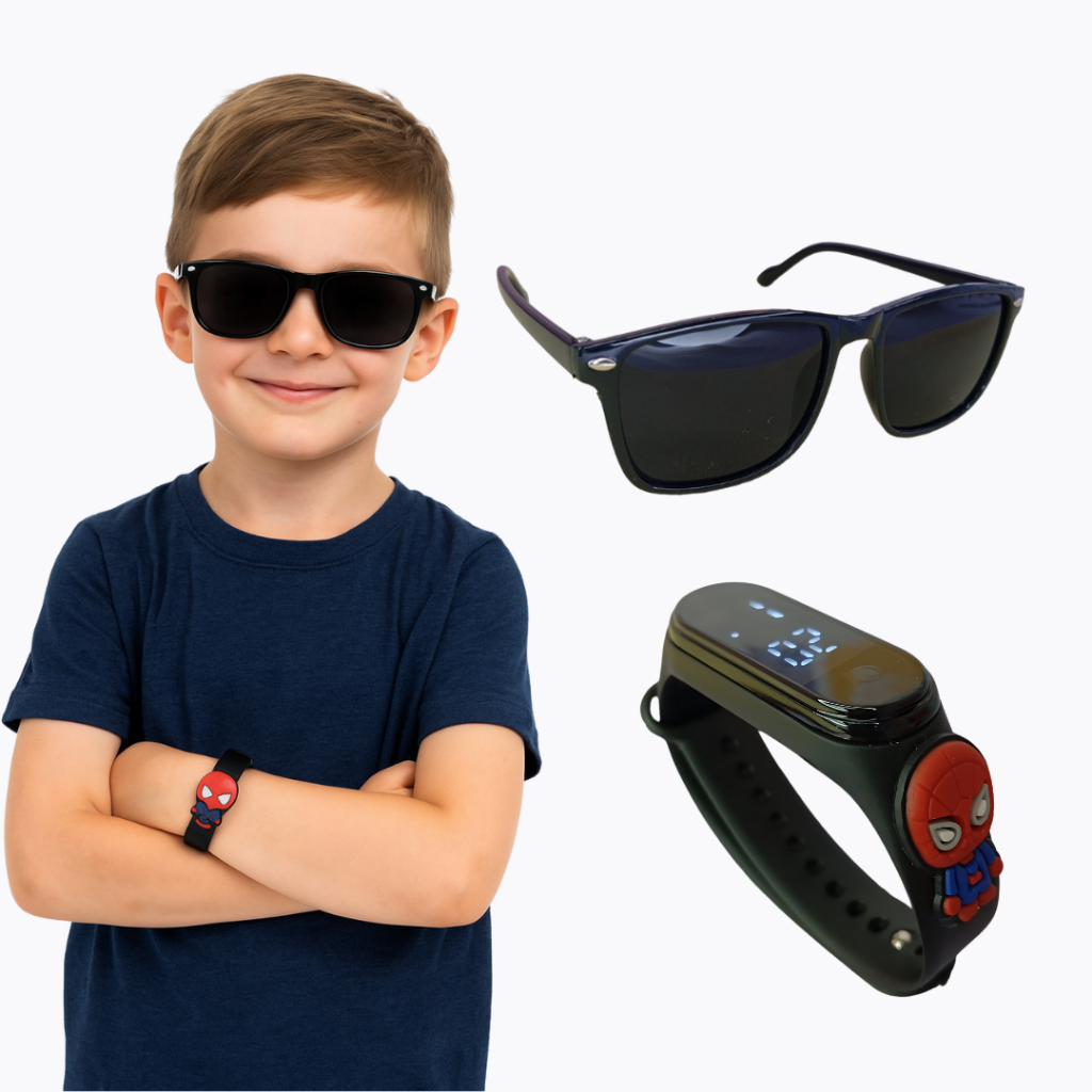 Kit Infantil Relógio Infantil com óculos de Sol para crianças Preto Homem aranha em Oferta na Shopee