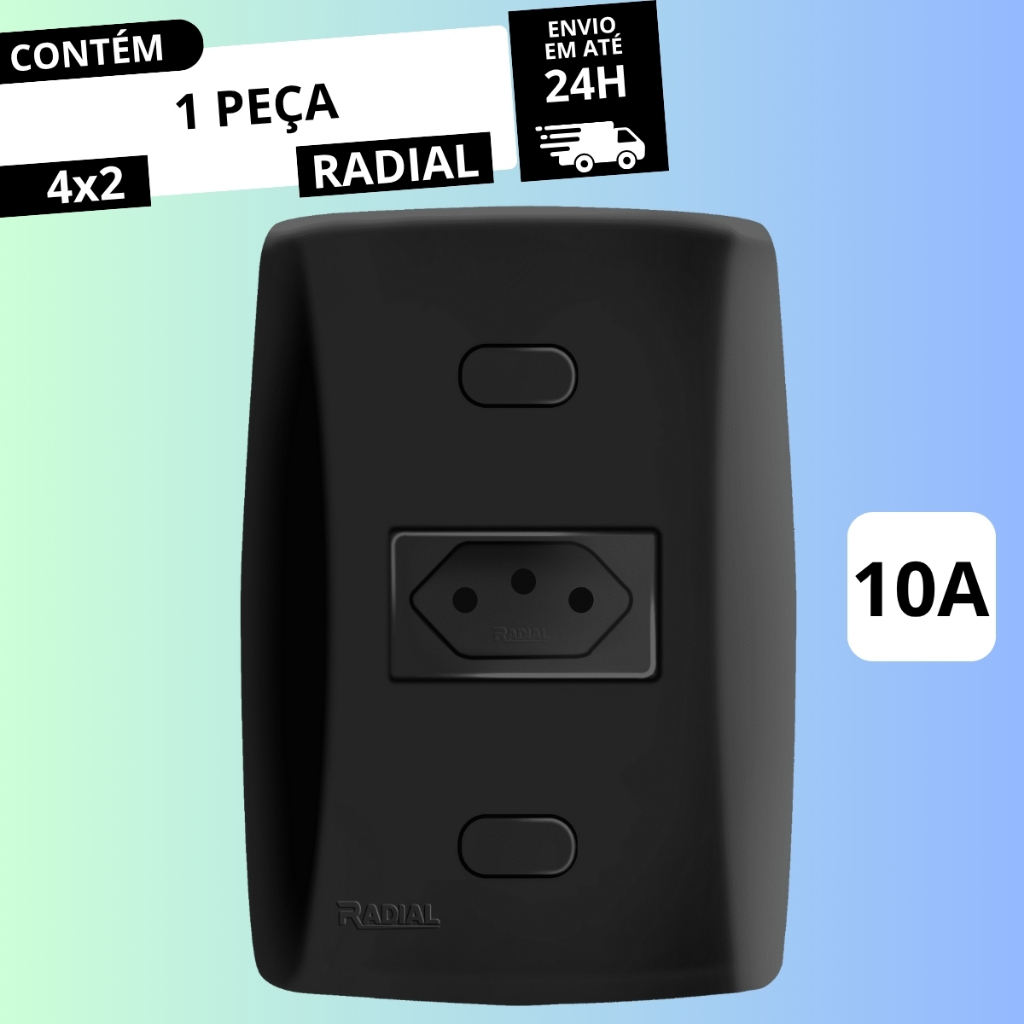 Tomada Simples 10A ou 20A (2P+T) 4x2 Linha Mármore Black RADIAL