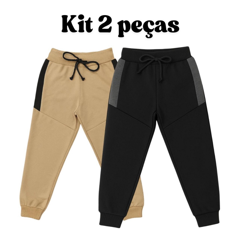 Kit 2 Calça Moletom Moletinho com Cadarço ideal para Escola e Sair Premium em Oferta na Shopee