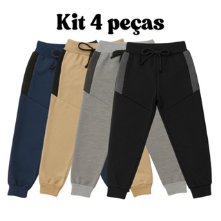 Kit 4 Calças de Moletom  Moletinho Premium com Cadarço ajustável ideal para Escola e dia a dia em Oferta na Shopee
