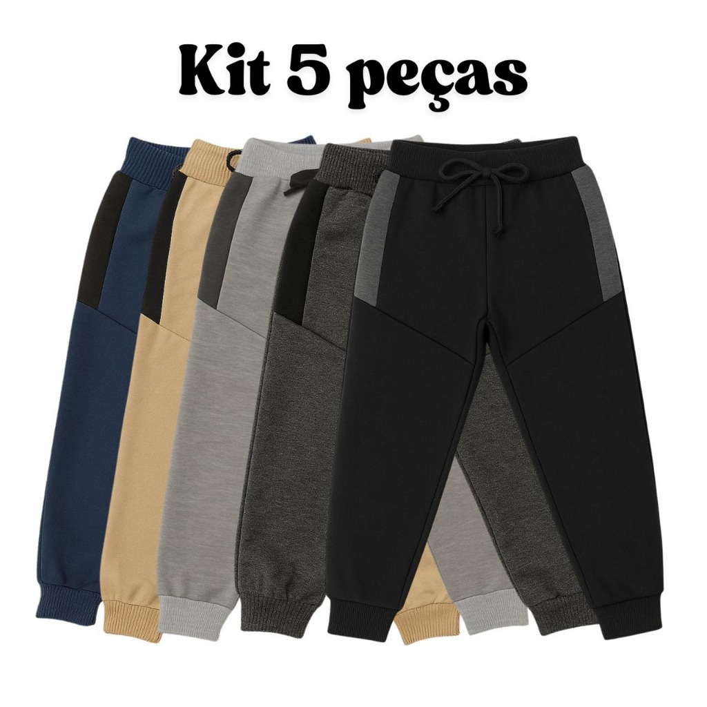 Kit 5 Calças de Moletom Moletinho Premium com Cadarço Ajustável ideal para o dia a dia ou Escola