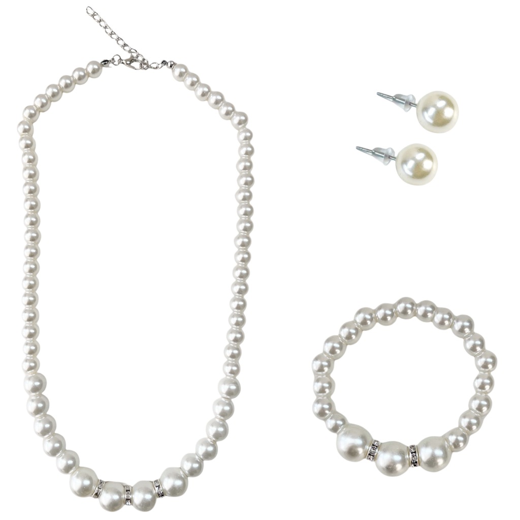 Conjunto Colar Gargantilha + Brincos + Pulseira Pérola E Strass em Oferta na Shopee
