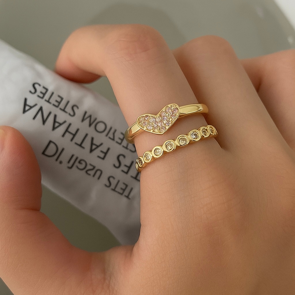 2 peças de anéis femininos de coração elegantes e simples, design de nicho de luxo com Ouro 18k Prata 925 em Oferta na Shopee
