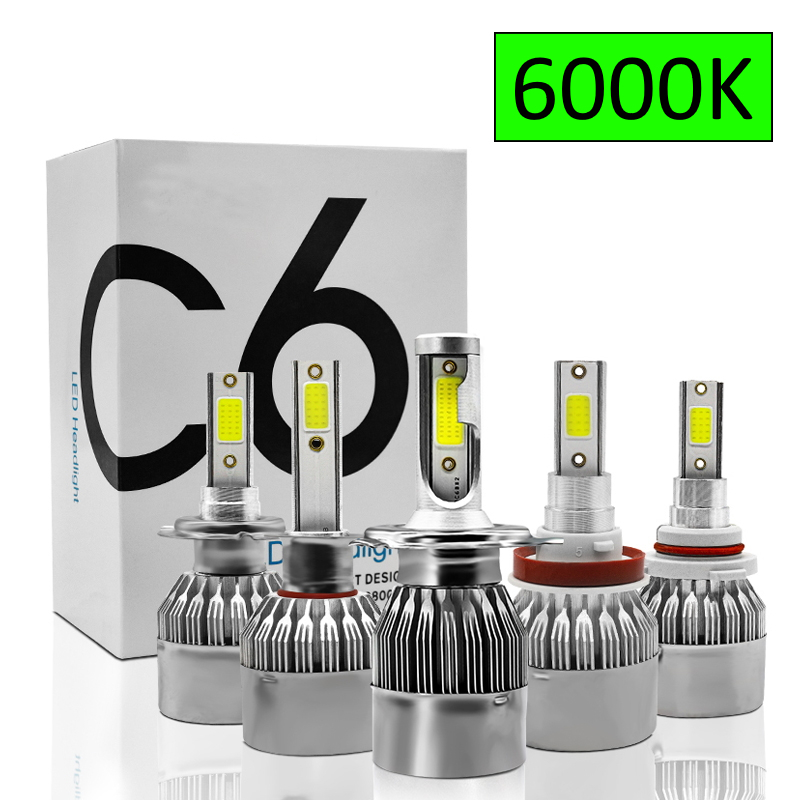 Par de Lâmpadas C6 Super Led 6000K H1 H3 H4 H7 H11 H13 HB3(9005) HB4(9006) H16 H27 - 12V a 24V