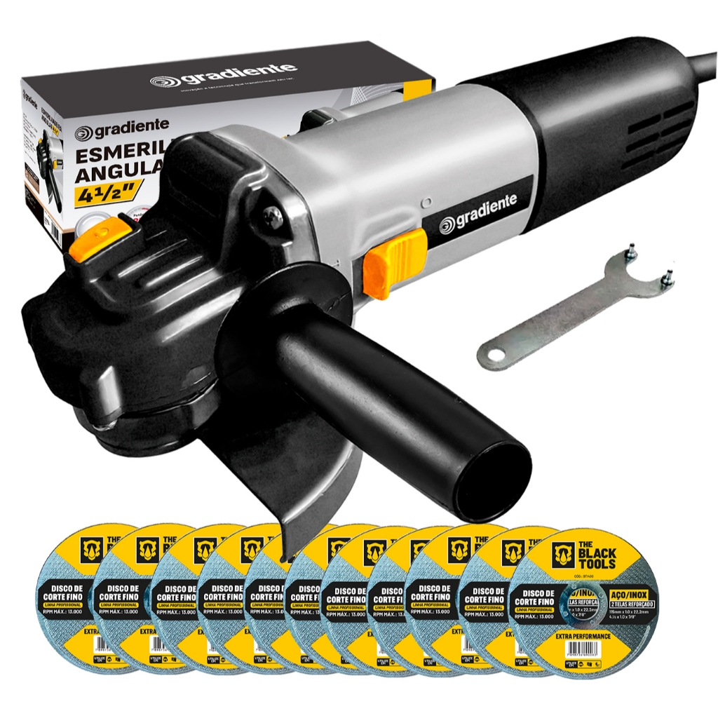 Esmerilhadeira Angular 850w 125mm 4.1/2 Gradiente Profissional + 10 Discos Corte Frequência 60 em Oferta na Shopee