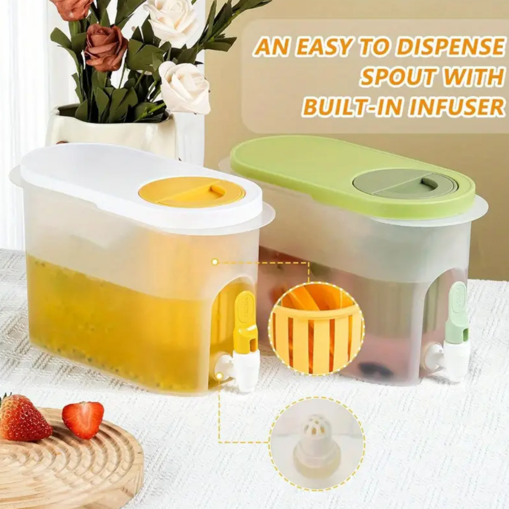 Suqueira Plastica Com Tampa E Filtro Para Geladeira Com Torneira Capacidade 3L Para Agua Saborizada