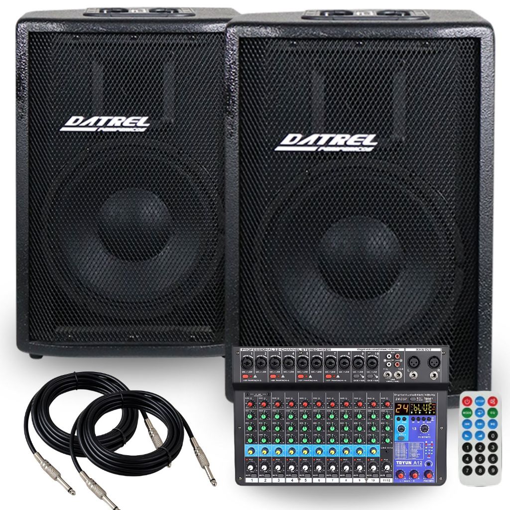 Kit 2 Caixas Som 400w Ativa Passiva Acustica Profissional + Console Mesa 12 Canais Bluetooth Usb