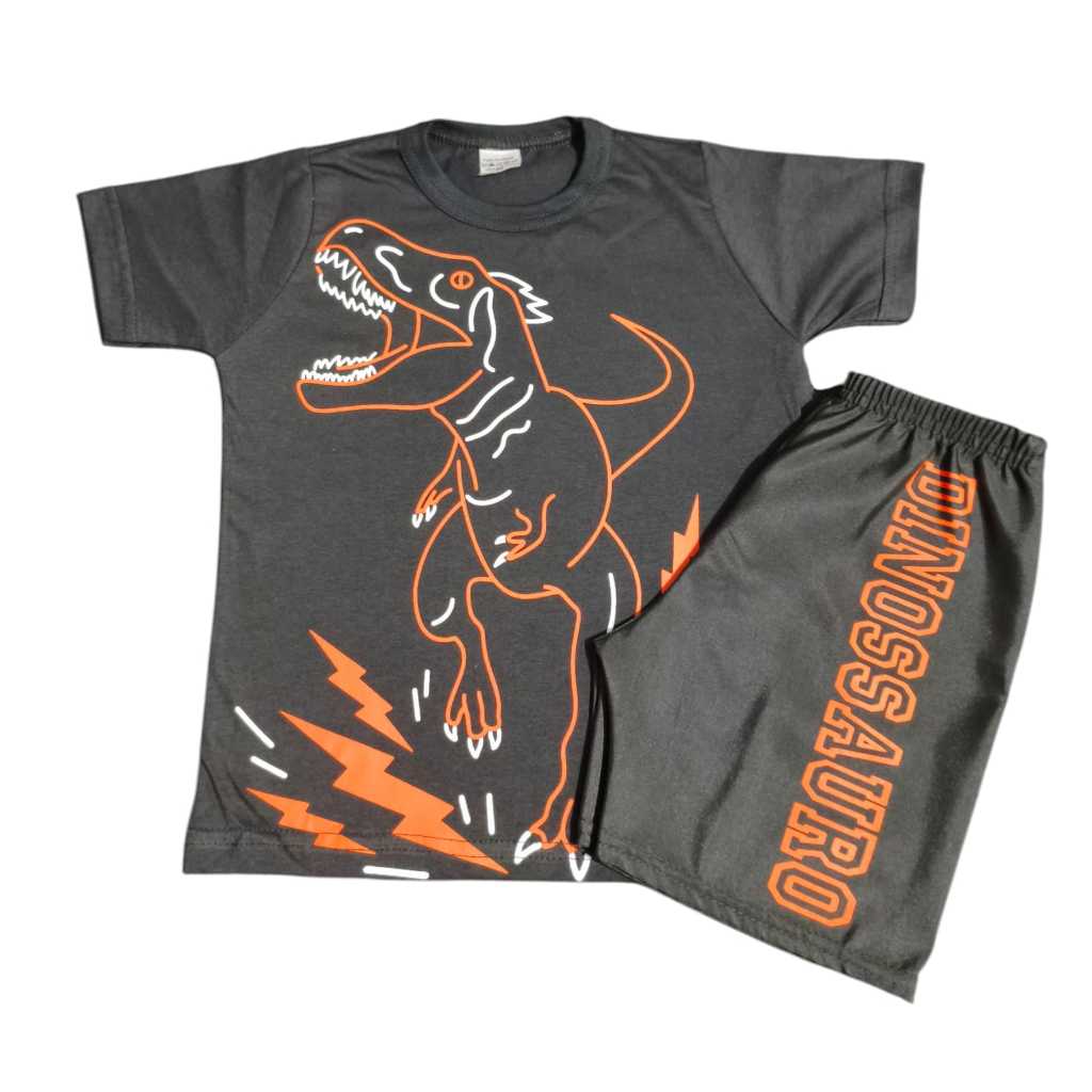 conjunto manga curta infantil de menino temático do dinossauro preto em Oferta na Shopee